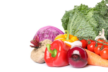 Composition with ripe organic vegetables isolated. Good harvest