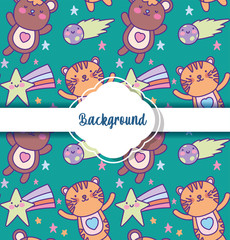 background cute animals decoration flat layout