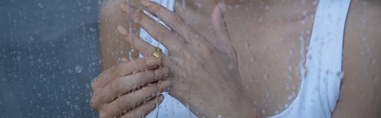 panoramic shot of woman with ring on finger