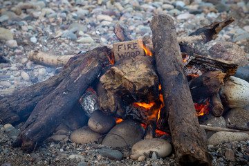 camping fire on the beach
