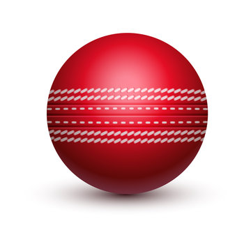 Red cricket ball with leather string