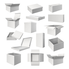 Set of realistic white boxes for cargo delivery