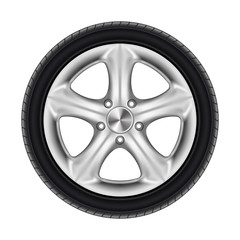 Black rubber car wheel, tyre, tire with star disk