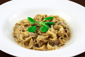 pasta with mazzarella cheese in a plate