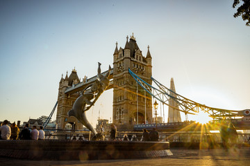 Tower Bridge, London, UK, during golden sunset hours. Exclusive London