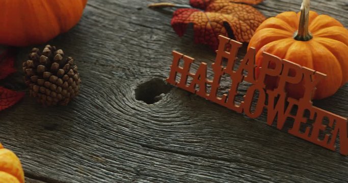 Video Slide Across Autumn Fall Pumpkins With Happy Halloween Sign