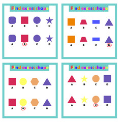 IQ test. The game "find an extra figure." Solve the logical problem.Challenge for children. Brain development.Set number 3.