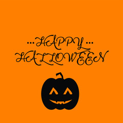 Happy Halloween with smiling pumpkins text isolated on orange background. Calligraphy vector illustration
