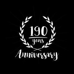 190 years anniversary celebration logo. One hundred and ninety years celebrating watercolor design template. Vector and illustration.