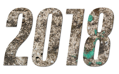 Year 2018 with old concrete wall on white background