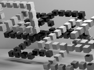 3d black and white flying cubes installation