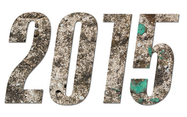 Year 2015 with old concrete wall on white background