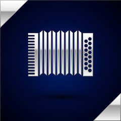 Silver Musical instrument accordion icon isolated on dark blue background. Classical bayan, harmonic. Vector Illustration