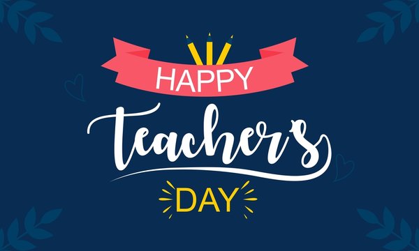 Happy teacher day greeting, education illustration logo
