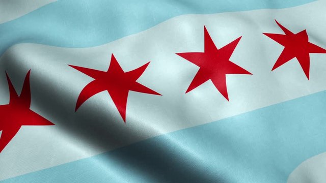 Flag of Chicago USA City Seamless Looping Waving Animation