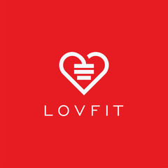 Obraz premium Heart dumbbell vector logo design. Love sport fitness icon logo