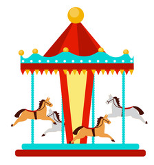 Amusement park element, Carousel with horses.  vector Illustration