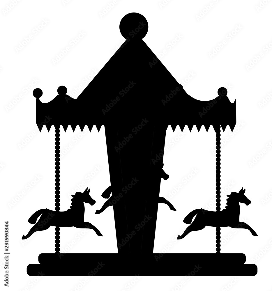 Wall mural amusement park element, carousel with horses silhouette. vector illustration