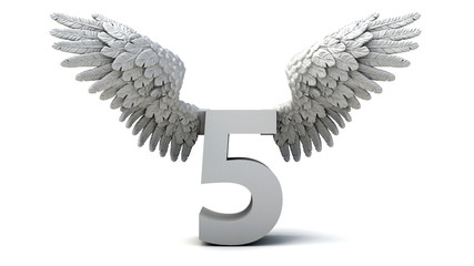 3D illustration of number 5 with wings