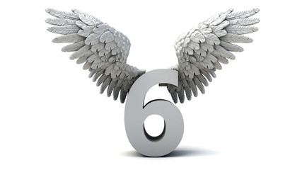 3D illustration of number 6 with wings