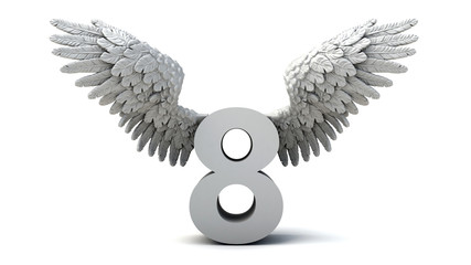 3D illustration of number 8 with wings