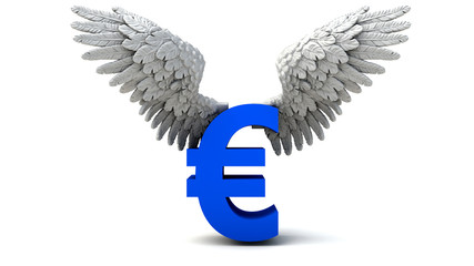 3D illustration of Euro Symbol  with wings