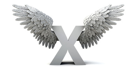 3D illustration of letter X with wings