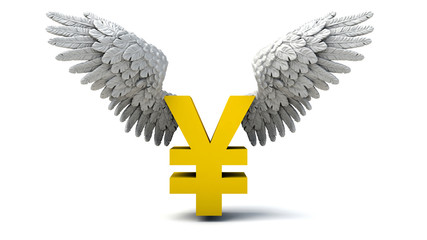3D illustration of Yen symbol  with wings