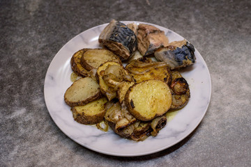 Oven fried potatoes and onions.
