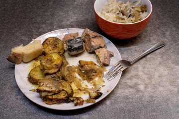Oven fried potatoes and onions.