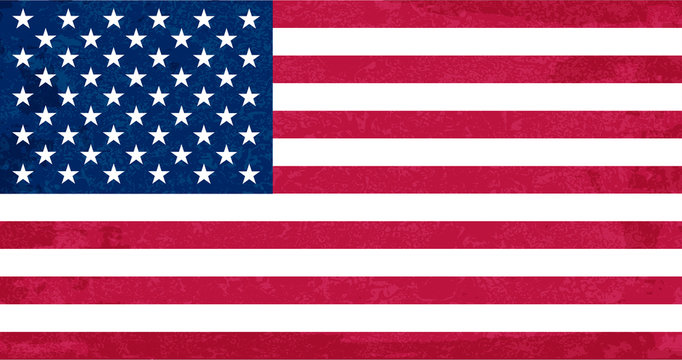 Grunge flag of USA. Isolated American banner with scratched texture. Flat style, vector with noise, marble textured background. Rustic, vintage style. U.S. independence, Memorial day.
