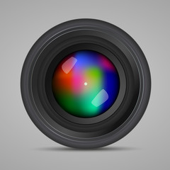 Camera lens on a gray background. Vector illustration.