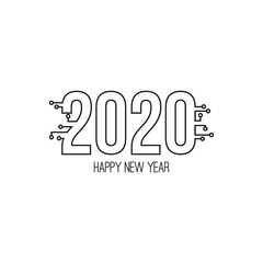Happy new year 2020 text design with high tech circuit board texture. Vector illustration.