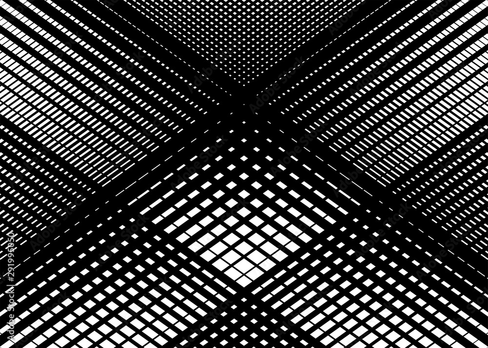 Poster Matrix, grid, mesh pattern of intersecting irregular, dynamic lines. Trellis, lattice, grating illustration