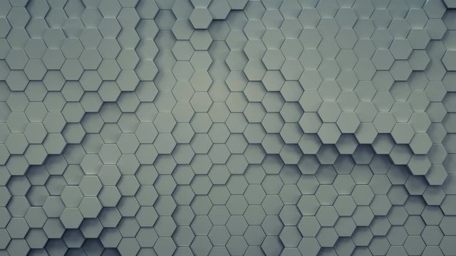 Grey hexagonal pattern. Computer generated motion graphics. 3D render loopable animation