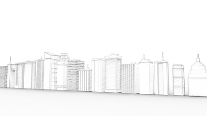 3d rendering of multiple buildings isolated in white studio background