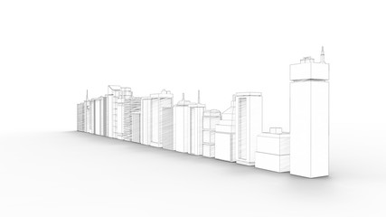 3d rendering of multiple buildings isolated in white studio background