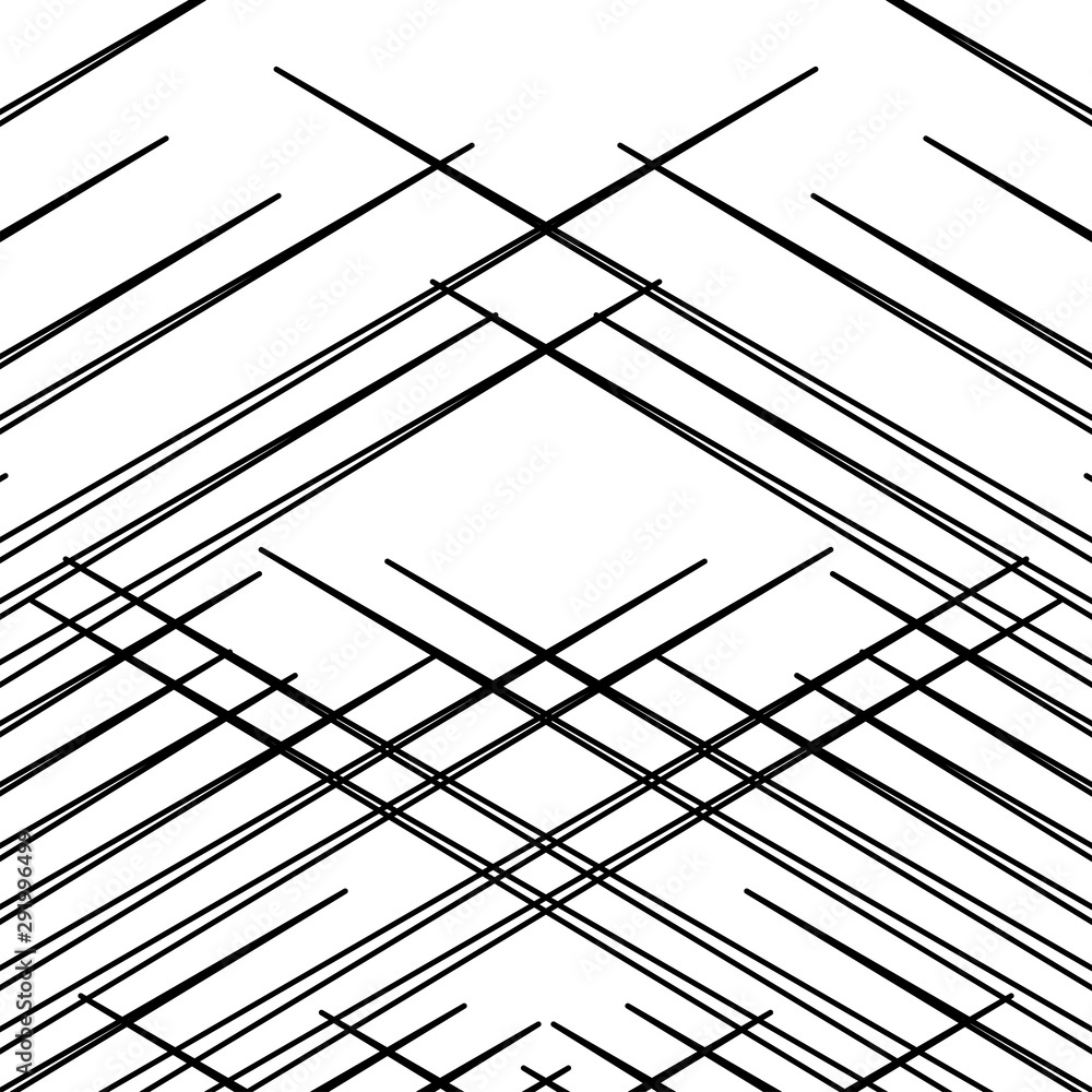 Poster Grid, mesh pattern, texture with dynamic, irregular lines. Intersecting stripes matrix, grating. Irregular trellis, lattice background