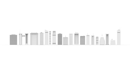 3d rendering of multiple buildings isolated in white studio background