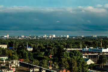 View from the window of a tall building on the city Park.