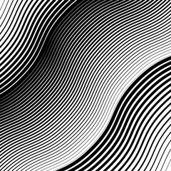 Wavy, waving grid of parallel irregular lines. Billowy, undulating, zigzag stripes, streaks. Abstract geometric background