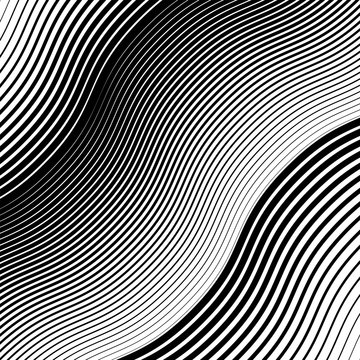 Wavy, waving grid of parallel irregular lines. Billowy, undulating, zigzag stripes, streaks. Abstract geometric background