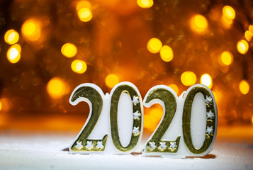 2020 and festive lights background - New Year