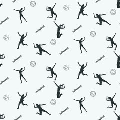 Sports pattern - silhouettes of volleyball players with a ball - vector. Modern lifestyle. Active holidays.