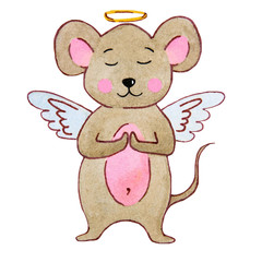 watercolor drawing cute, beige mice with emotions