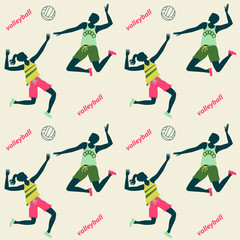 Sports pattern - gambling volleyball, man, woman - vector. Modern lifestyle. Active holidays.