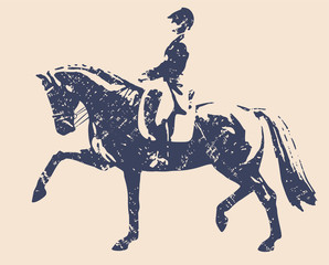 Grunge image of a rider on a horse