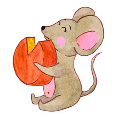 watercolor drawing cute, beige mice with emotions