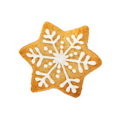 Christmas gingerbread cookies in the shape of snowflake