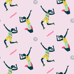 Sports pattern - girls gamble volleyball - vector. Modern lifestyle. Active holidays.